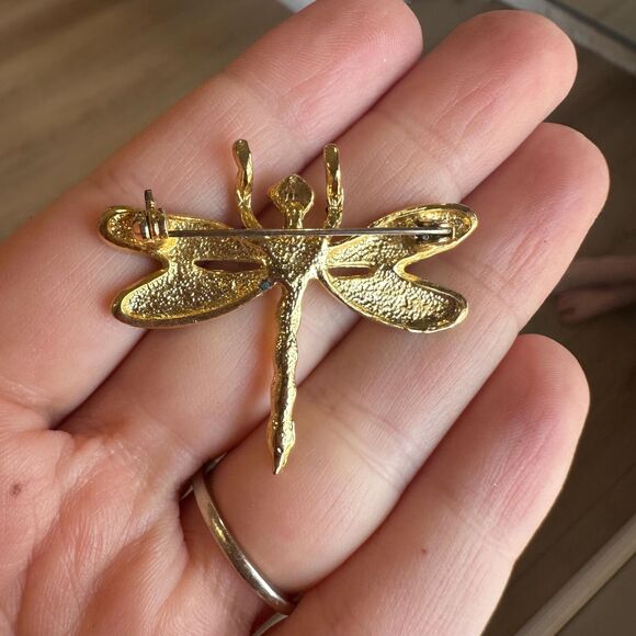 Vintage Dragonfly Brooch Pin Gold Tone Enamel - Picture 3 of 3